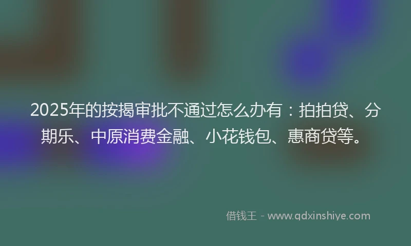 2025年的按揭审批不通过怎么办有：拍拍贷、分期乐、中原消费金融、小花钱包、惠商贷等。