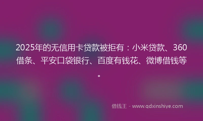 2025年的无信用卡贷款被拒有：小米贷款、360借条、平安口袋银行、百度有钱花、微博借钱等。