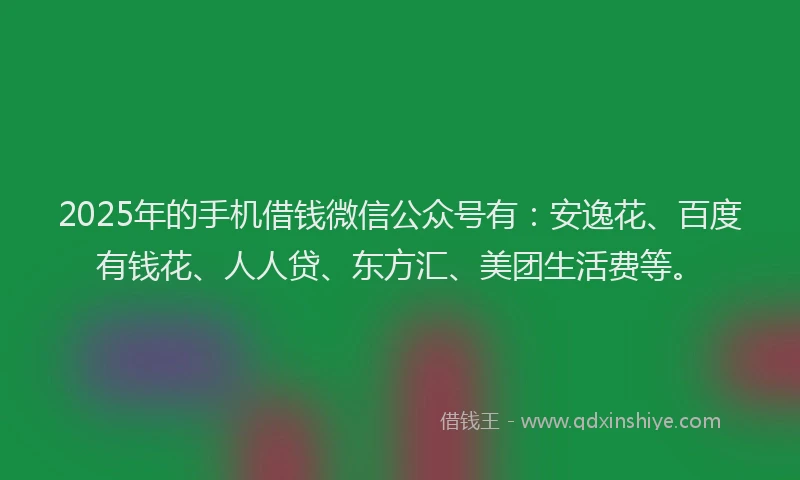 2025年的手机借钱微信公众号有：安逸花、百度有钱花、人人贷、东方汇、美团生活费等。