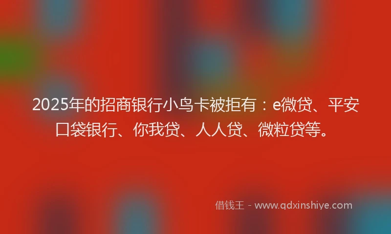 2025年的招商银行小鸟卡被拒有：e微贷、平安口袋银行、你我贷、人人贷、微粒贷等。