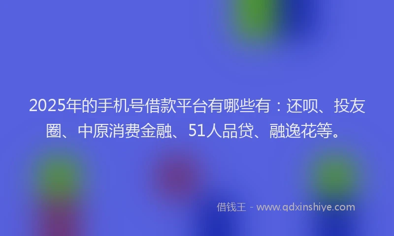 2025年的手机号借款平台有哪些有：还呗、投友圈、中原消费金融、51人品贷、融逸花等。