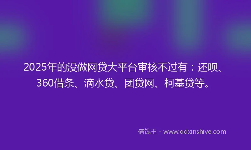 2025年的没做网贷大平台审核不过有：还呗、360借条、滴水贷、团贷网、柯基贷等。