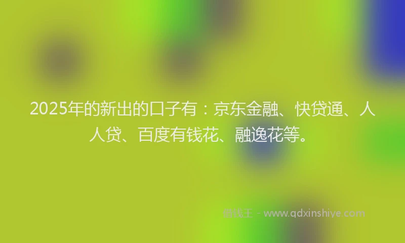 2025年的新出的口子有：京东金融、快贷通、人人贷、百度有钱花、融逸花等。