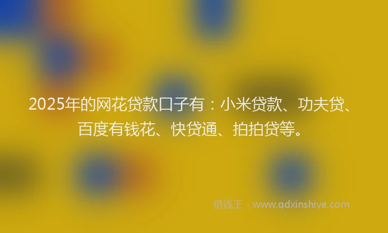 2025年的网花贷款口子有：小米贷款、功夫贷、百度有钱花、快贷通、拍拍贷等。