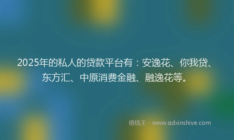 2025年的私人的贷款平台有：安逸花、你我贷、东方汇、中原消费金融、融逸花等。