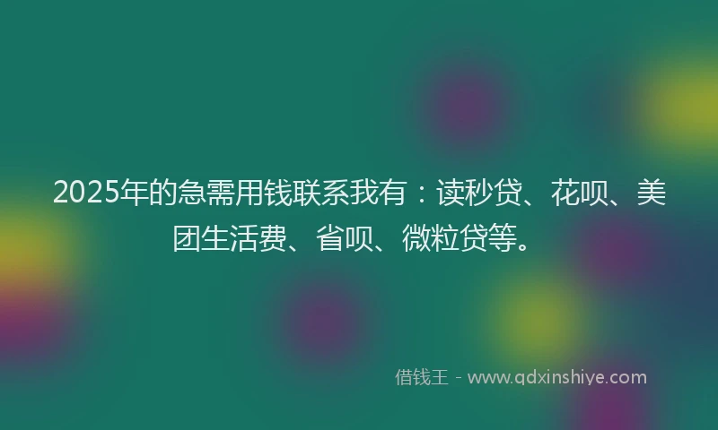 2025年的急需用钱联系我有：读秒贷、花呗、美团生活费、省呗、微粒贷等。