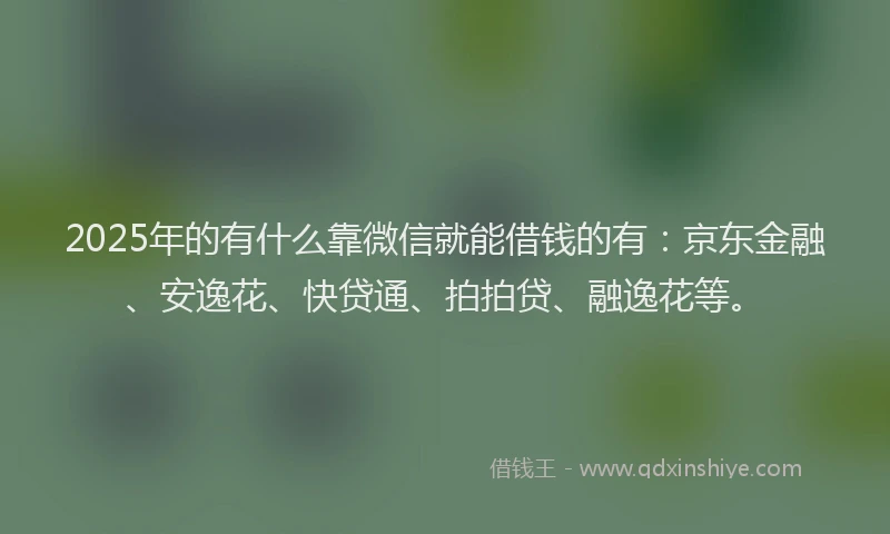 2025年的有什么靠微信就能借钱的有：京东金融、安逸花、快贷通、拍拍贷、融逸花等。