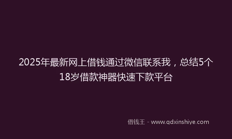 2025年最新网上借钱通过微信联系我，总结5个18岁借款神器快速下款平台
