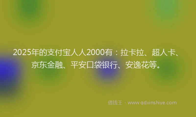 2025年的支付宝人人2000有：拉卡拉、超人卡、京东金融、平安口袋银行、安逸花等。