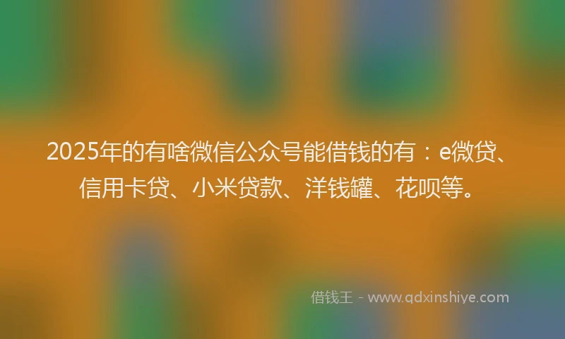 2025年的有啥微信公众号能借钱的有：e微贷、信用卡贷、小米贷款、洋钱罐、花呗等。