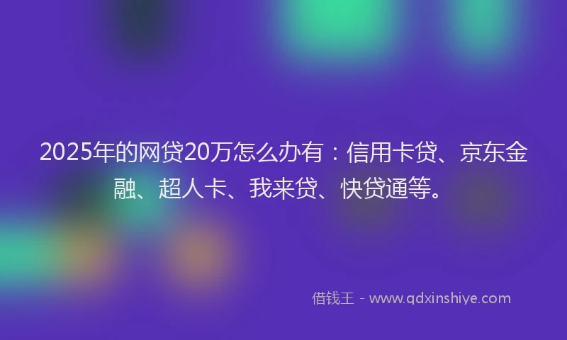 2025年的网贷20万怎么办有：信用卡贷、京东金融、超人卡、我来贷、快贷通等。