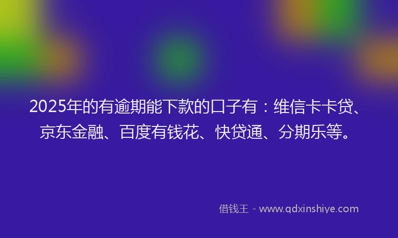 2025年的有逾期能下款的口子有：维信卡卡贷、京东金融、百度有钱花、快贷通、分期乐等。