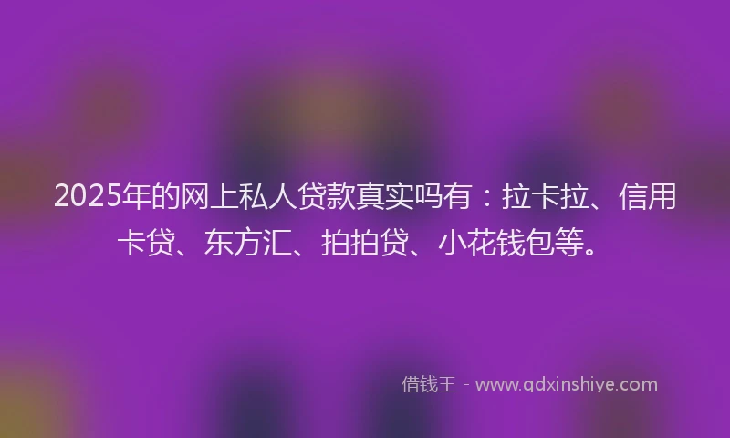 2025年的网上私人贷款真实吗有：拉卡拉、信用卡贷、东方汇、拍拍贷、小花钱包等。