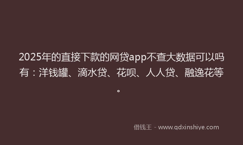 2025年的直接下款的网贷app不查大数据可以吗有：洋钱罐、滴水贷、花呗、人人贷、融逸花等。