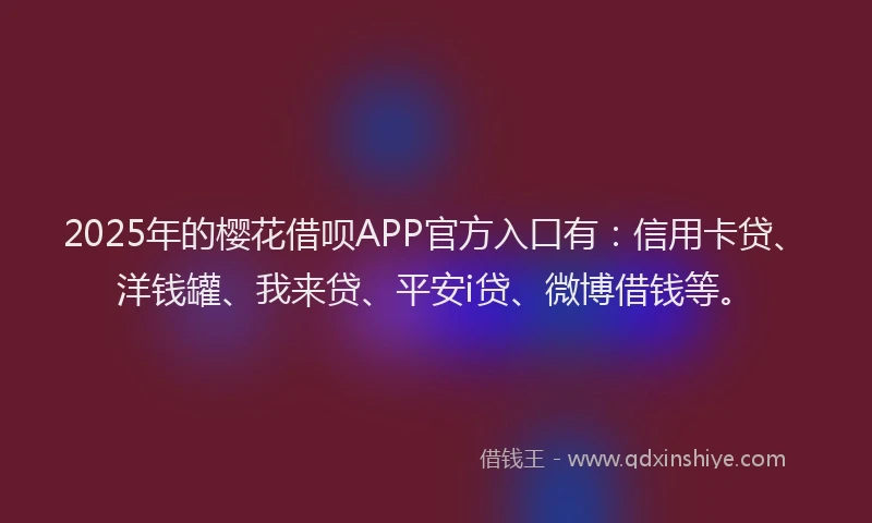 2025年的樱花借呗APP官方入口有：信用卡贷、洋钱罐、我来贷、平安i贷、微博借钱等。