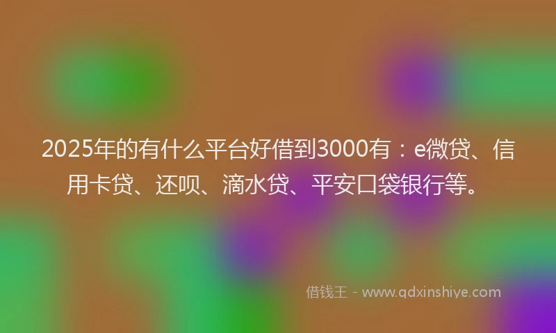 2025年的有什么平台好借到3000有：e微贷、信用卡贷、还呗、滴水贷、平安口袋银行等。