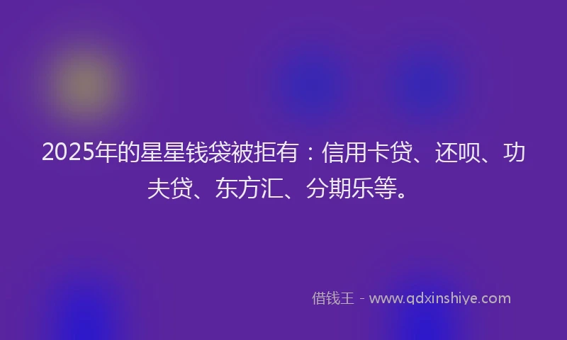2025年的星星钱袋被拒有:信用卡贷、还呗、功夫贷、东方汇、分期乐等。