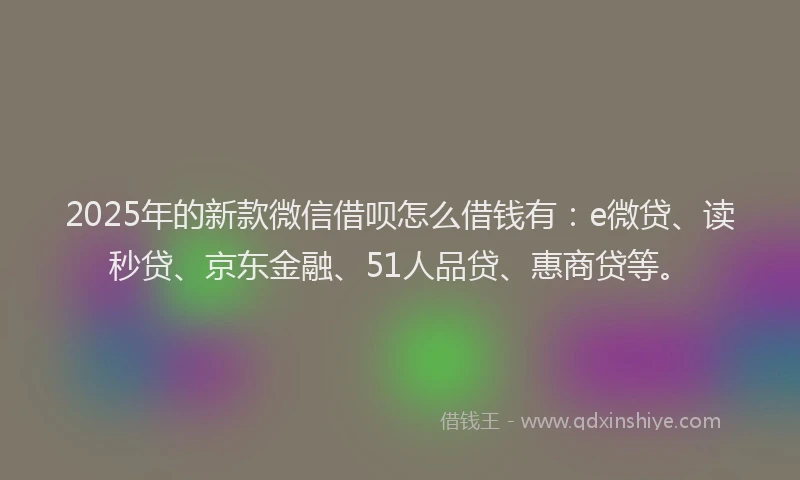 2025年的新款微信借呗怎么借钱有：e微贷、读秒贷、京东金融、51人品贷、惠商贷等。