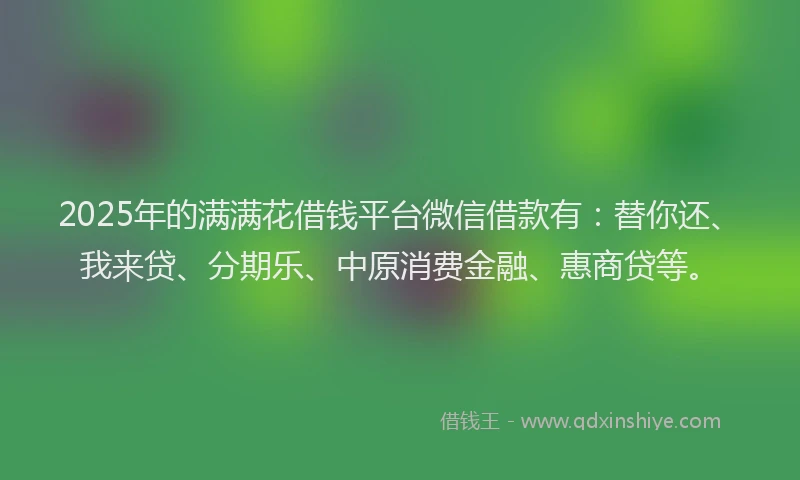 2025年的满满花借钱平台微信借款有：替你还、我来贷、分期乐、中原消费金融、惠商贷等。