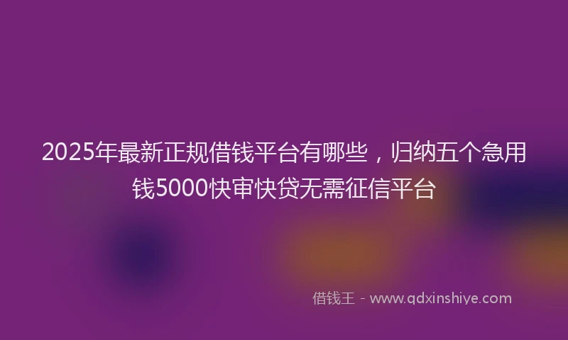 2025年最新正规借钱平台有哪些，归纳五个急用钱5000快审快贷无需征信平台