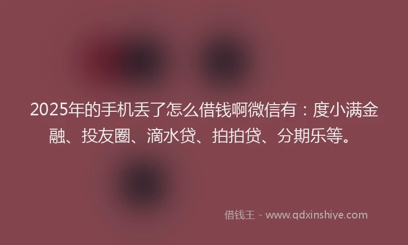2025年的手机丢了怎么借钱啊微信有：度小满金融、投友圈、滴水贷、拍拍贷、分期乐等。