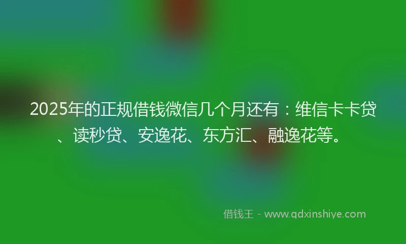 2025年的正规借钱微信几个月还有：维信卡卡贷、读秒贷、安逸花、东方汇、融逸花等。