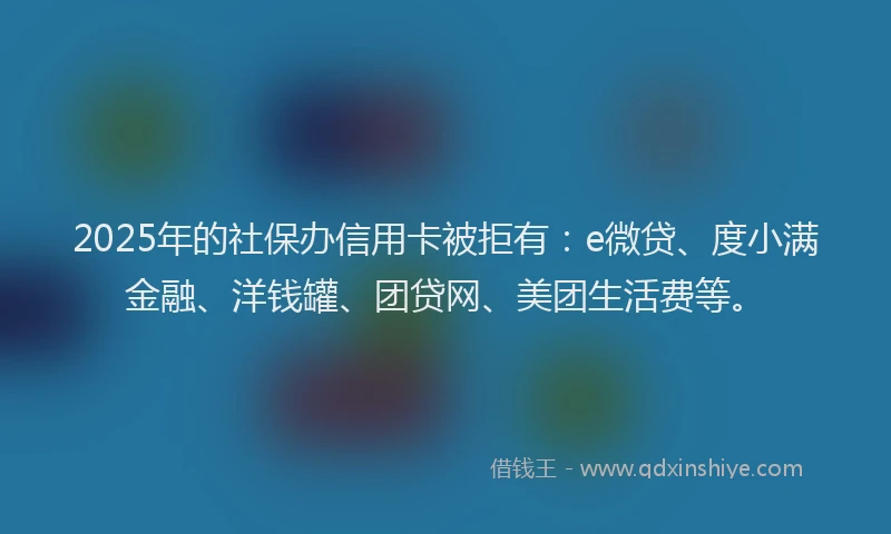 2025年的社保办信用卡被拒有：e微贷、度小满金融、洋钱罐、团贷网、美团生活费等。