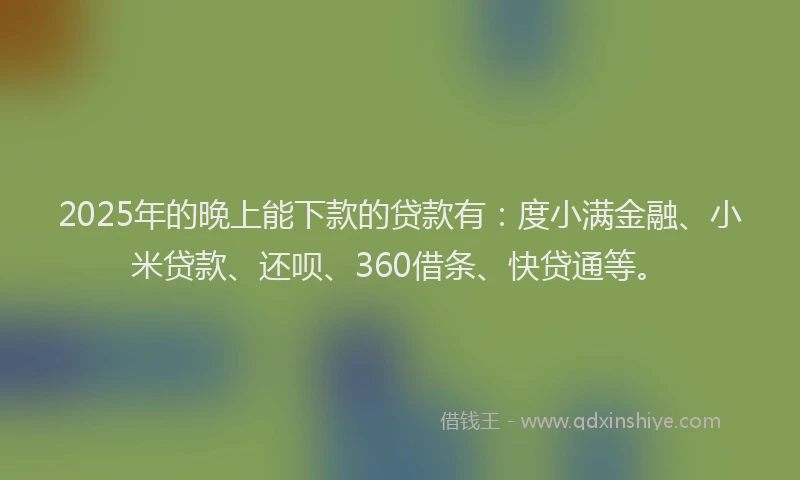 2025年的晚上能下款的贷款有：度小满金融、小米贷款、还呗、360借条、快贷通等。