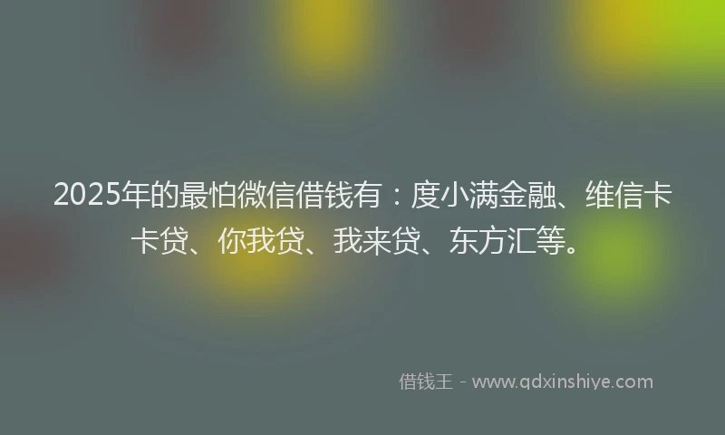 2025年的最怕微信借钱有：度小满金融、维信卡卡贷、你我贷、我来贷、东方汇等。