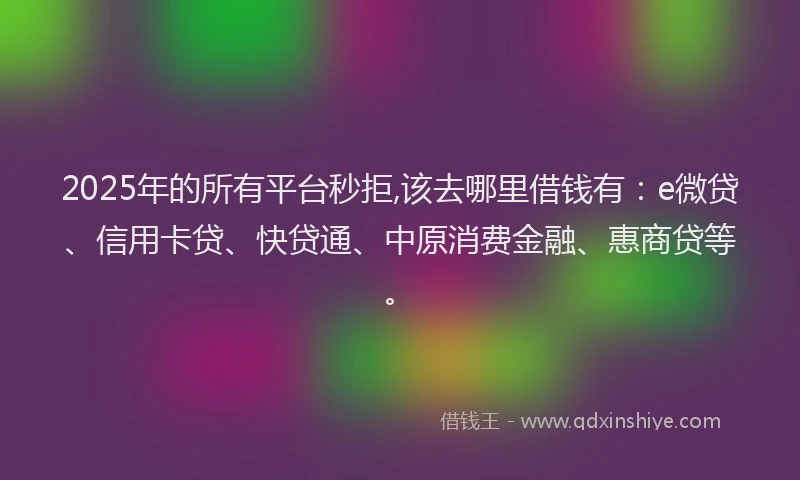 2025年的所有平台秒拒,该去哪里借钱有：e微贷、信用卡贷、快贷通、中原消费金融、惠商贷等。