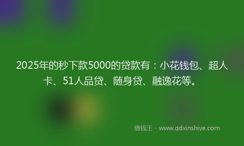 2025年的秒下款5000的贷款有：小花钱包、超人卡、51人品贷、随身贷、融逸花等。