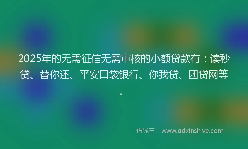 2025年的无需征信无需审核的小额贷款有：读秒贷、替你还、平安口袋银行、你我贷、团贷网等。