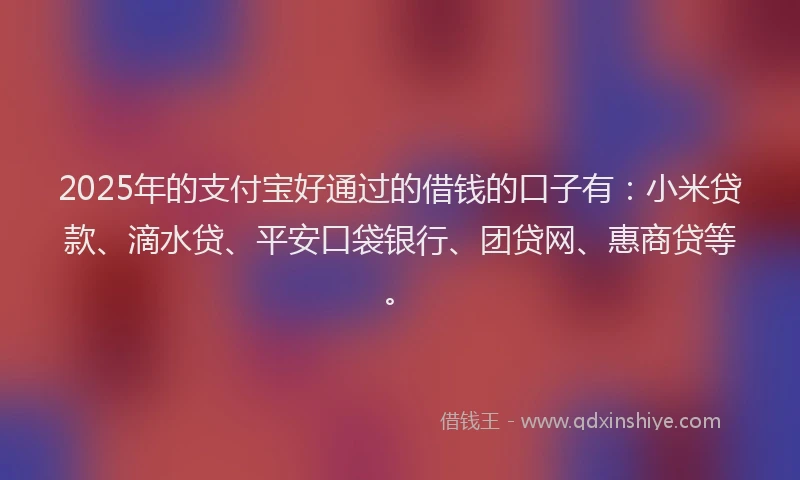 2025年的支付宝好通过的借钱的口子有：小米贷款、滴水贷、平安口袋银行、团贷网、惠商贷等。