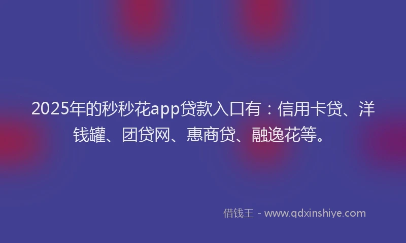 2025年的秒秒花app贷款入口有：信用卡贷、洋钱罐、团贷网、惠商贷、融逸花等。