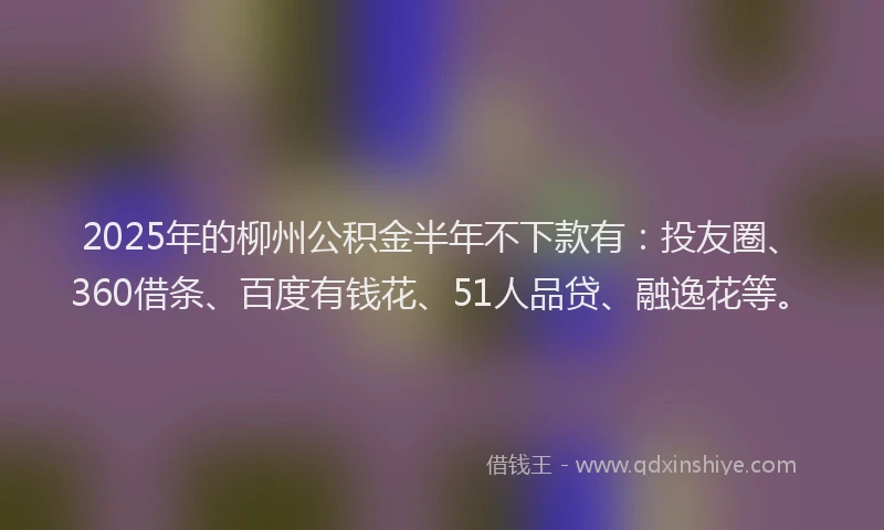 2025年的柳州公积金半年不下款有：投友圈、360借条、百度有钱花、51人品贷、融逸花等。