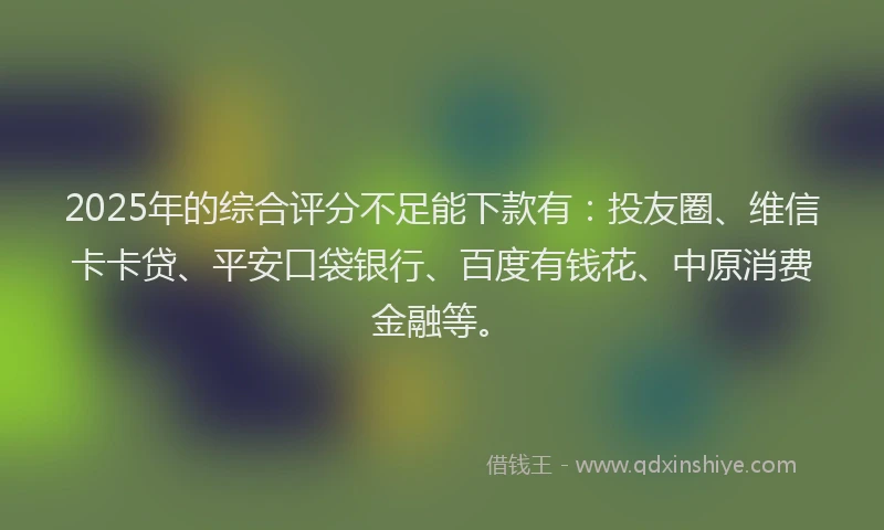 2025年的综合评分不足能下款有：投友圈、维信卡卡贷、平安口袋银行、百度有钱花、中原消费金融等。