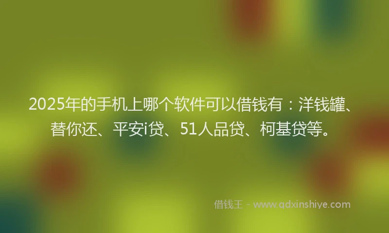 2025年的手机上哪个软件可以借钱有：洋钱罐、替你还、平安i贷、51人品贷、柯基贷等。