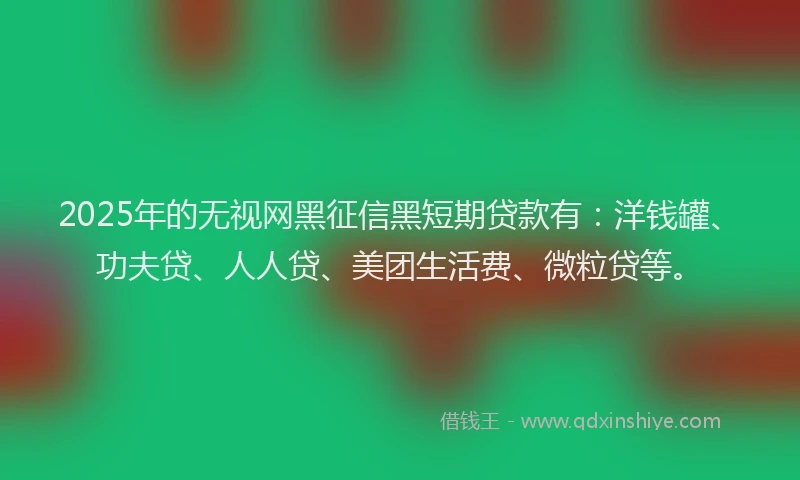 2025年的无视网黑征信黑短期贷款有：洋钱罐、功夫贷、人人贷、美团生活费、微粒贷等。