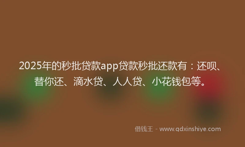 2025年的秒批贷款app贷款秒批还款有：还呗、替你还、滴水贷、人人贷、小花钱包等。