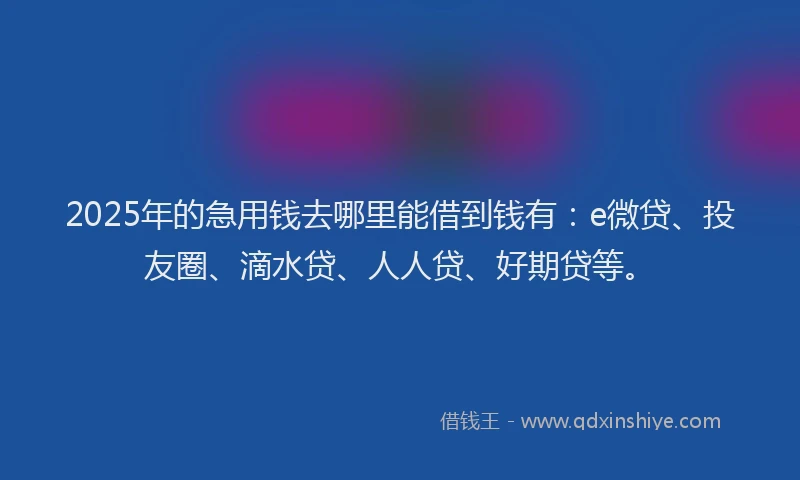 2025年的急用钱去哪里能借到钱有：e微贷、投友圈、滴水贷、人人贷、好期贷等。