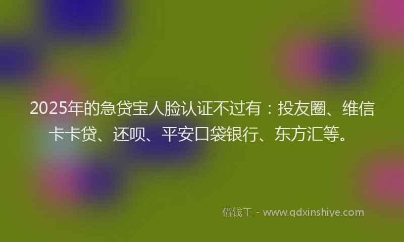 2025年的急贷宝人脸认证不过有：投友圈、维信卡卡贷、还呗、平安口袋银行、东方汇等。