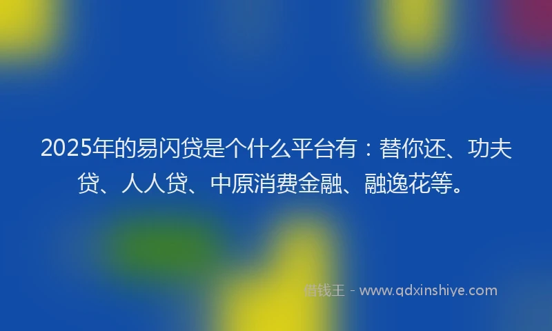 2025年的易闪贷是个什么平台有：替你还、功夫贷、人人贷、中原消费金融、融逸花等。