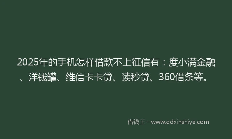 2025年的手机怎样借款不上征信有：度小满金融、洋钱罐、维信卡卡贷、读秒贷、360借条等。