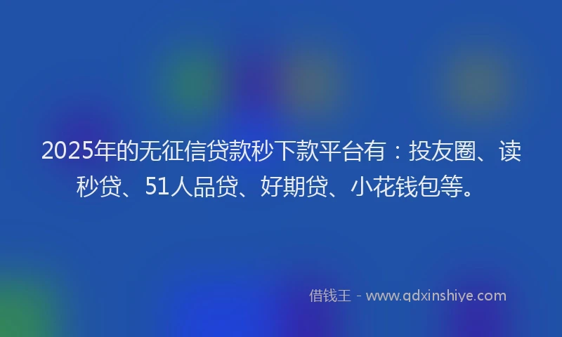 2025年的无征信贷款秒下款平台有：投友圈、读秒贷、51人品贷、好期贷、小花钱包等。