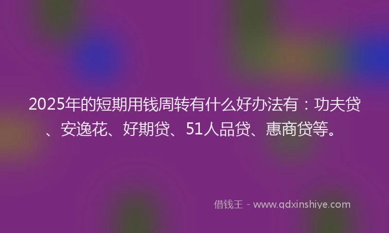 2025年的短期用钱周转有什么好办法有：功夫贷、安逸花、好期贷、51人品贷、惠商贷等。