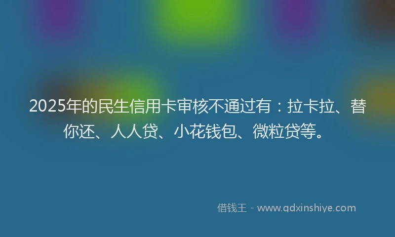 2025年的民生信用卡审核不通过有：拉卡拉、替你还、人人贷、小花钱包、微粒贷等。