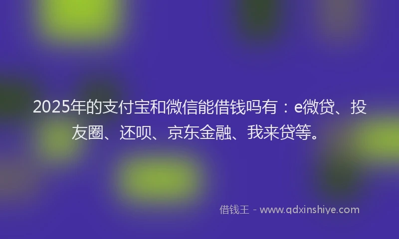 2025年的支付宝和微信能借钱吗有：e微贷、投友圈、还呗、京东金融、我来贷等。
