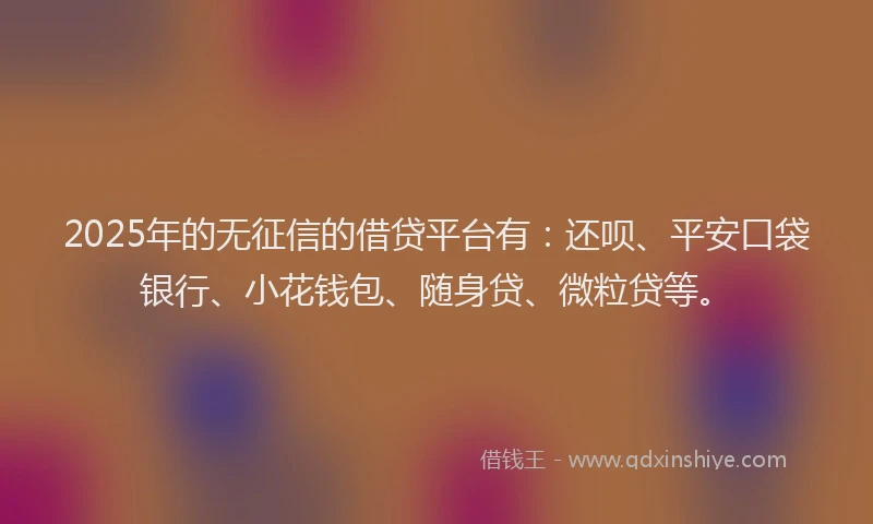 2025年的无征信的借贷平台有：还呗、平安口袋银行、小花钱包、随身贷、微粒贷等。