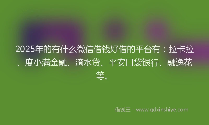 2025年的有什么微信借钱好借的平台有：拉卡拉、度小满金融、滴水贷、平安口袋银行、融逸花等。