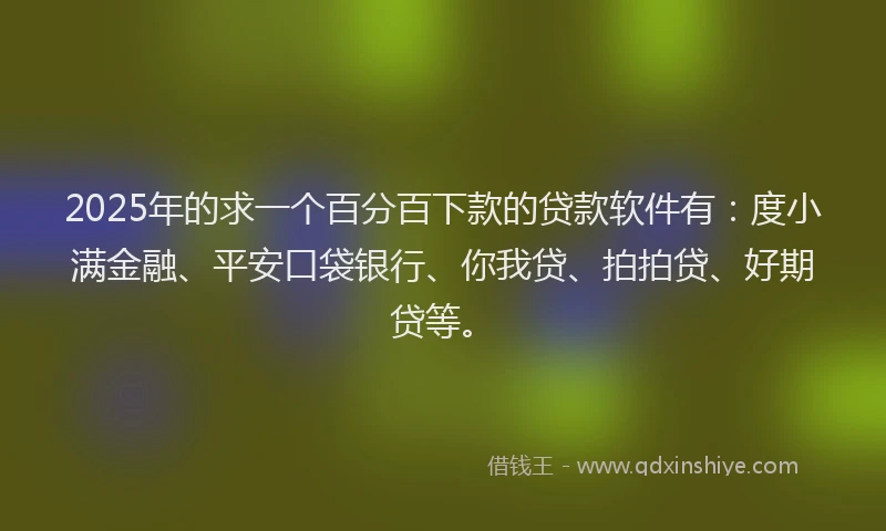 2025年的求一个百分百下款的贷款软件有：度小满金融、平安口袋银行、你我贷、拍拍贷、好期贷等。